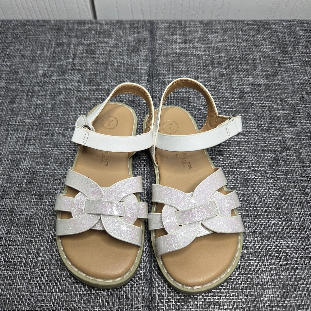 Cat & Jack White Glitter Sandals with Adjustable Strap-Toddler Size 7